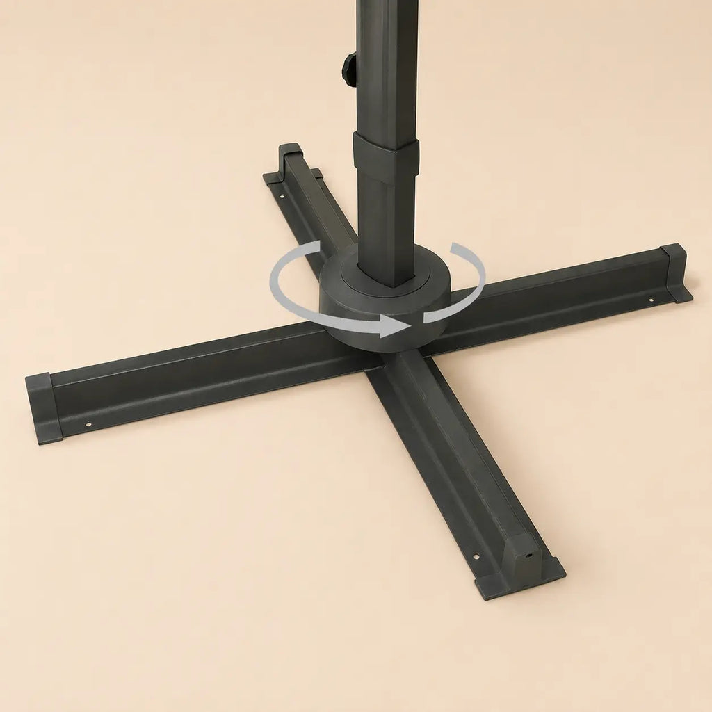 Cantilever umbrella cross base with 360° rotation system – dark grey aluminium, compatible with Autan XL 3x4m outdoor umbrella