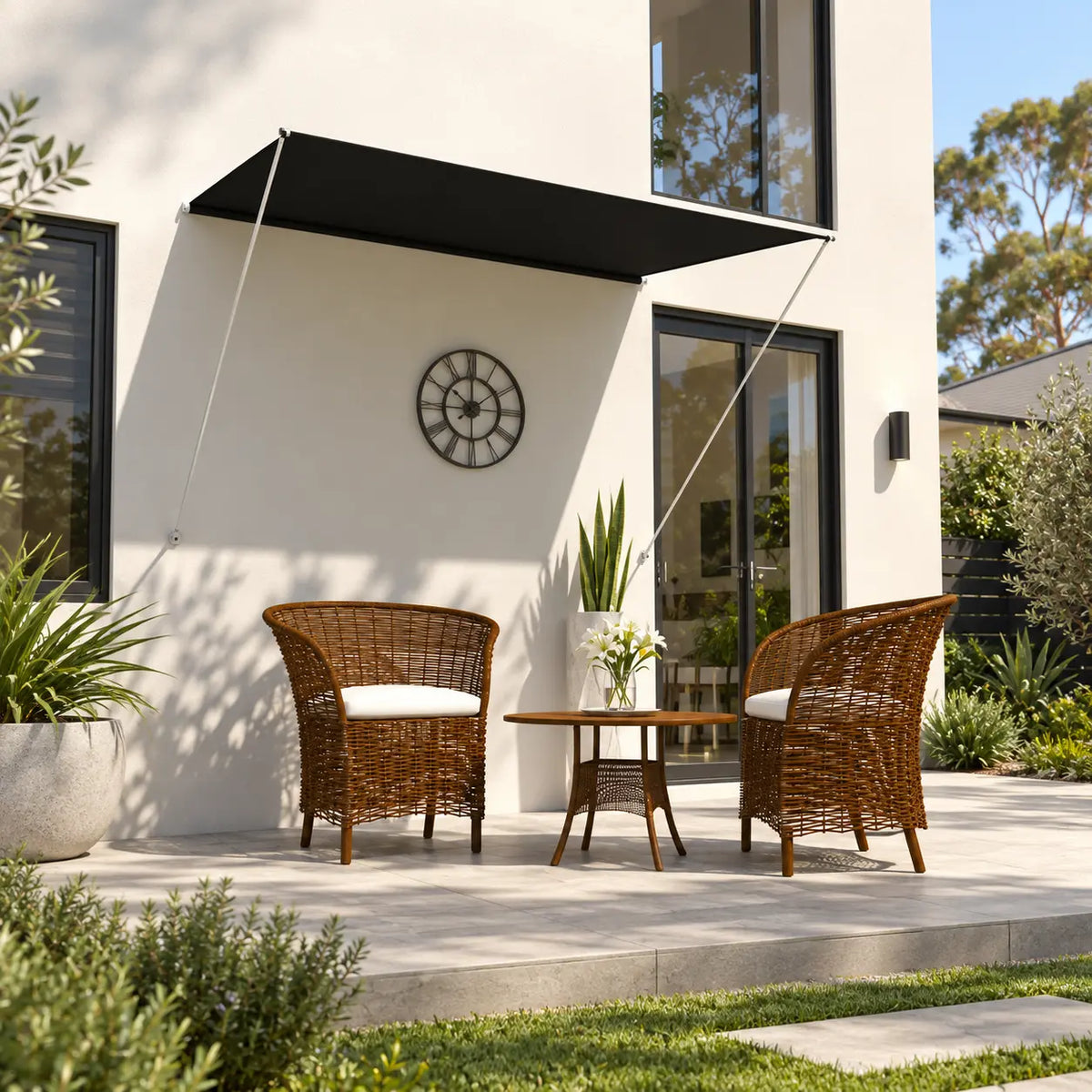 anthracite manual retractable awning shading outdoor patio