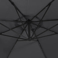 Round cantilever umbrella underside view showing 8-spoke aluminium rib frame with LED lighting points – Maestro 3m Black