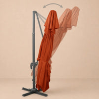 Terracotta cantilever umbrella showing multi-angle tilt adjustment range – 3x4m rectangular patio umbrella, folded position