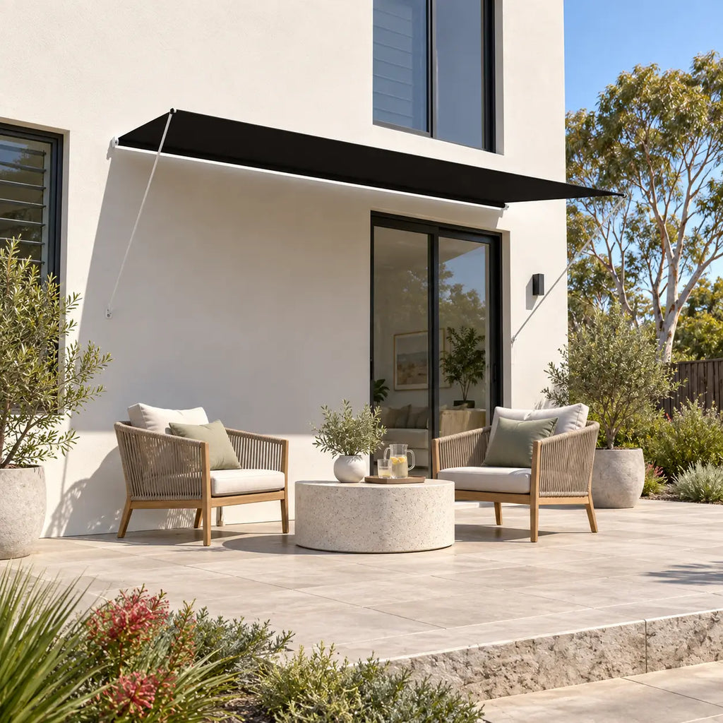 anthracite manual retractable awning shading outdoor patio