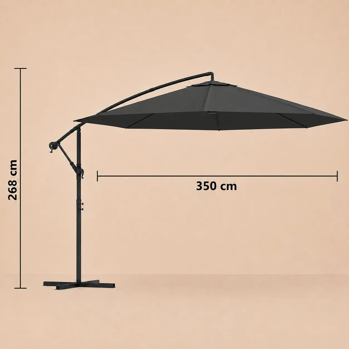Round cantilever umbrella 3.5m diameter 268cm height with cross base – Gregal Anthracite dimensions