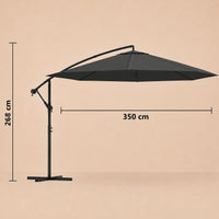 Round cantilever umbrella 3.5m diameter 268cm height with cross base – Gregal Anthracite dimensions