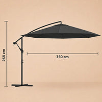 Round cantilever umbrella 3.5m diameter 268cm height with cross base – Ostro Black dimensions