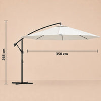 Round cantilever umbrella 3.5m diameter 268cm height with cross base – Zephyr Sand White dimensions