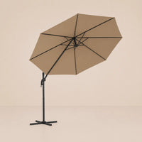 Round cantilever umbrella 3.5m Taupe bottom view showing 8-panel canopy and rib structure – Bora