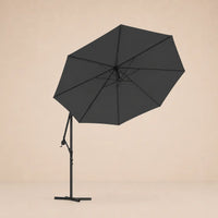 Round cantilever umbrella 3m Anthracite bottom view showing 8-panel canopy and LED rib structure – Libeccio