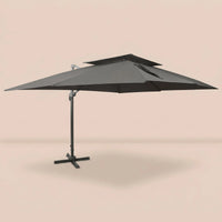 Side profile of the 3x4m anthracite cantilever umbrella with double wind-vented canopy and offset aluminium pole