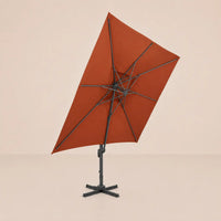 Underside view of a 3x4m terracotta cantilever umbrella tilted at angle – 8-rib aluminium frame structure, Autan XL outdoor umbrella