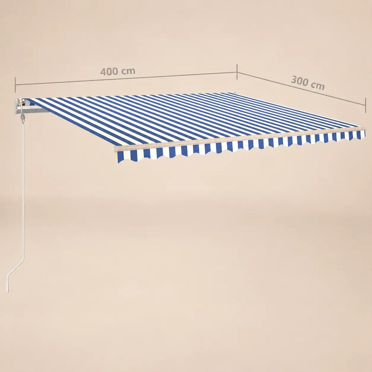 Blue and white striped retractable awning 4m x 3m dimensions diagram
