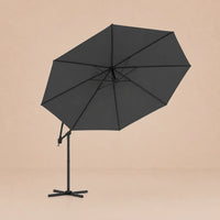 Round cantilever umbrella 3.5m Anthracite bottom view showing 8-panel canopy and rib structure – Gregal