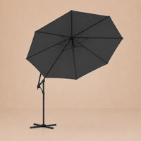 Round cantilever umbrella 3.5m Black bottom view showing 8-panel canopy and rib structure – Ostro