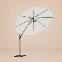 Round cantilever umbrella 3.5m Sand White bottom view showing 8-panel canopy and rib structure – Zephyr