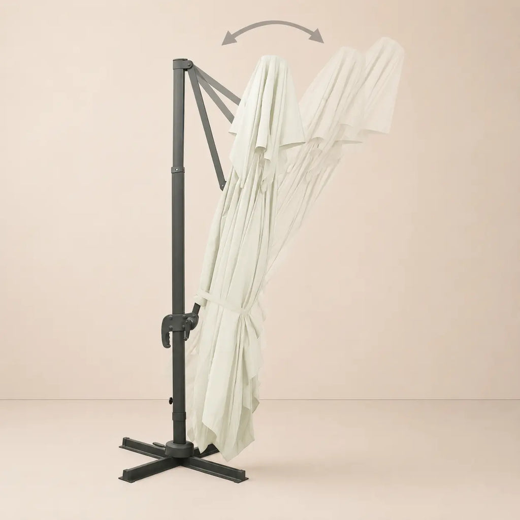 Tilt function of the 3x4m rectangular cantilever umbrella allowing adjustable shade angles throughout the day