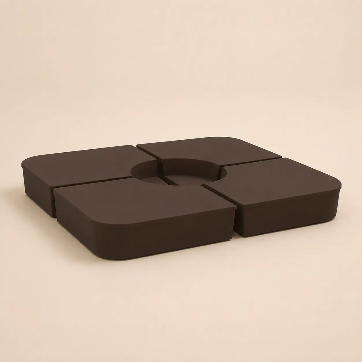Cantilever umbrella base weight kit in dark brown – 4-piece sand-fill plates assembled, 100kg capacity, Holdfast stabiliser