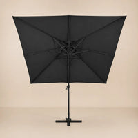 Rear view of the Levant square cantilever umbrella with eight-rib frame and vented double canopy in anthracite