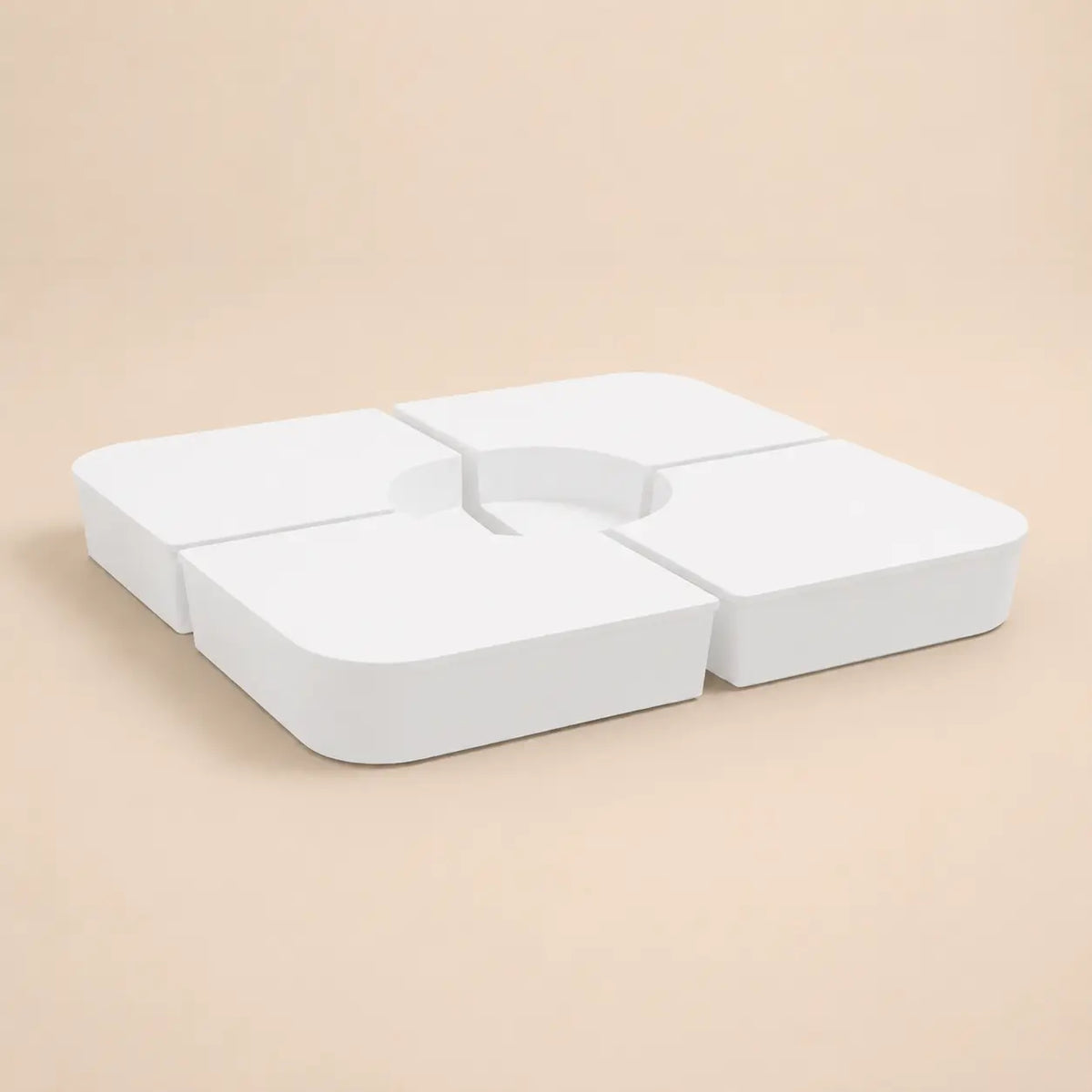 Cantilever umbrella base weight kit in white – 4-piece sand-fill plates with centre pole opening, 100kg outdoor anchor