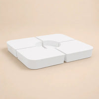 Cantilever umbrella base weight kit in white – 4-piece sand-fill plates with centre pole opening, 100kg outdoor anchor
