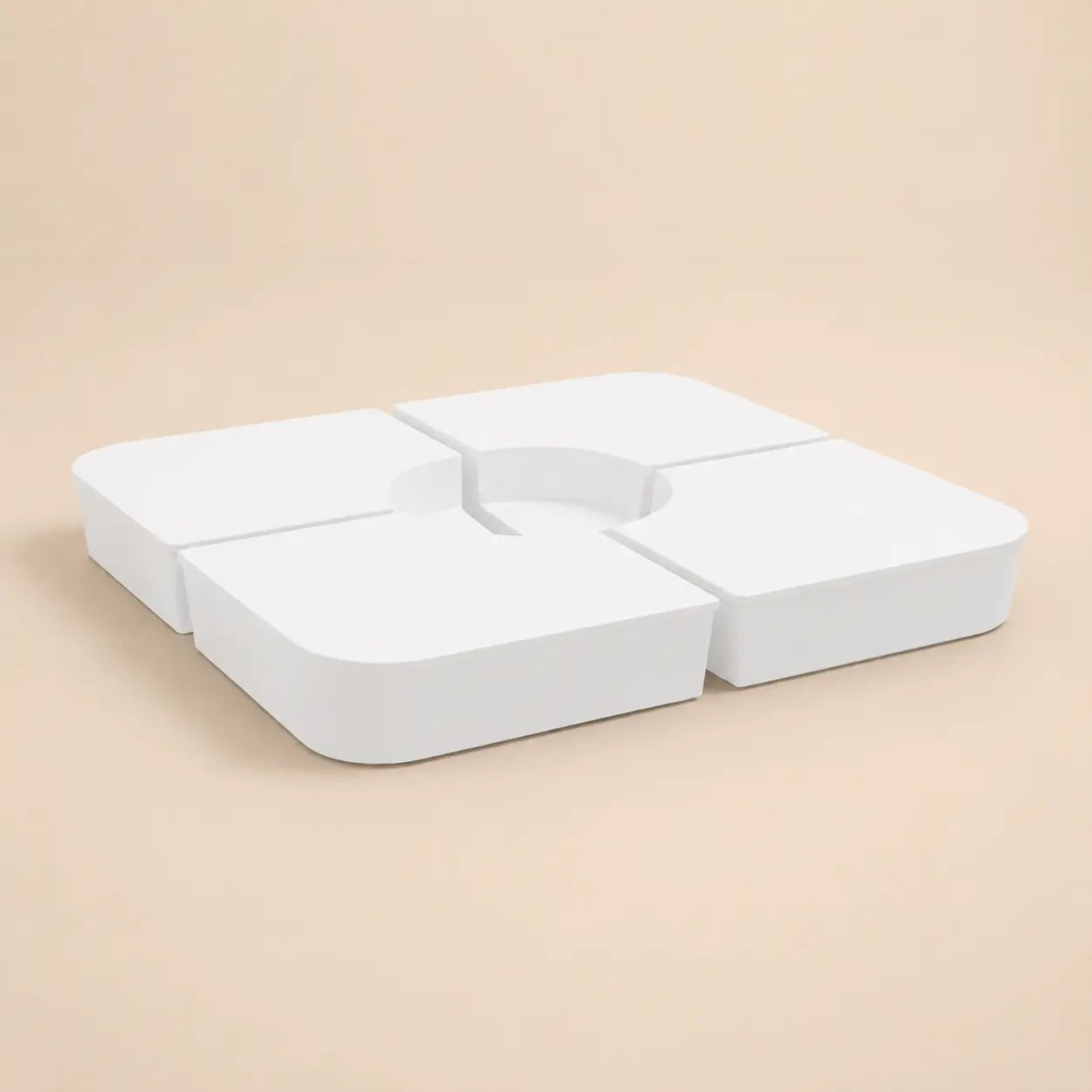Cantilever umbrella base weight kit in white – 4-piece sand-fill plates with centre pole opening, 100kg outdoor anchor
