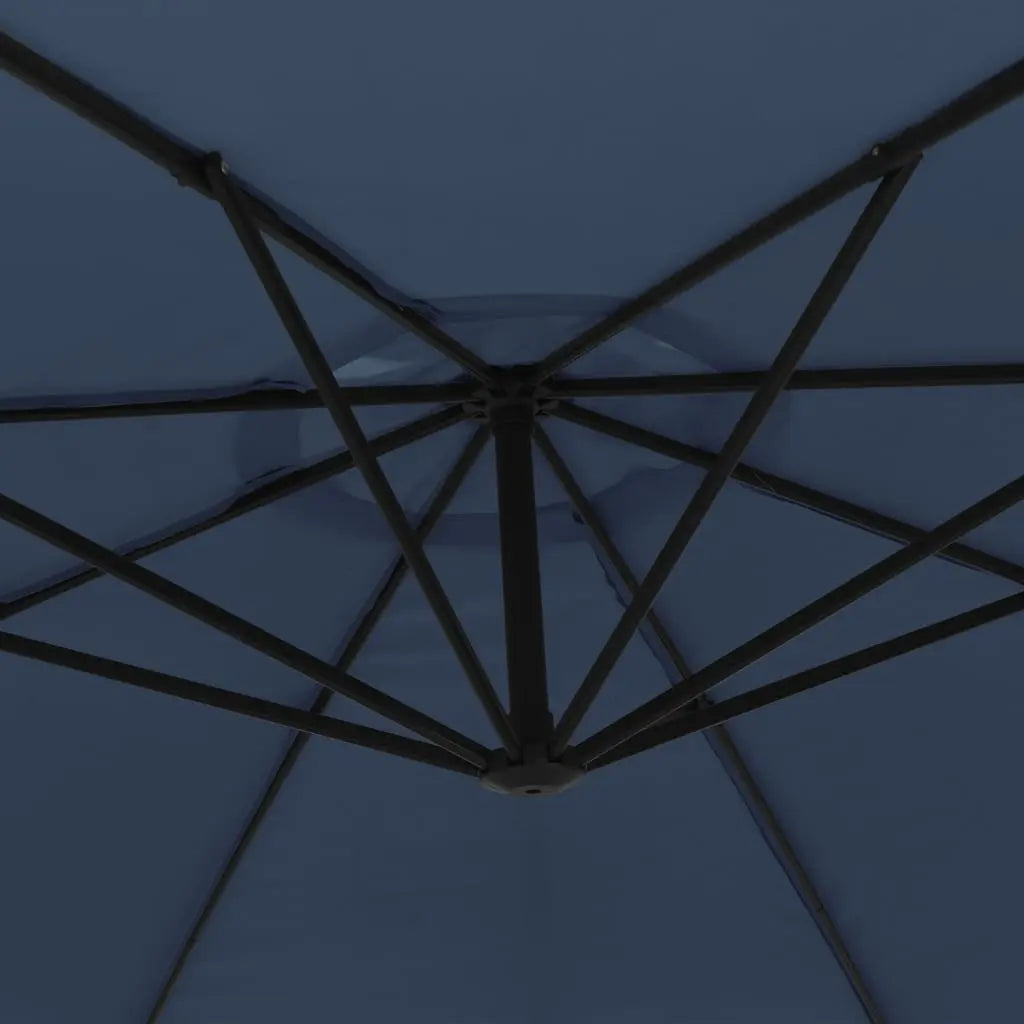 Round cantilever umbrella underside view showing double-layer 8-spoke aluminium rib frame – Marin 3.5m Blue