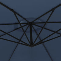 Round cantilever umbrella underside view showing double-layer 8-spoke aluminium rib frame – Marin 3.5m Blue