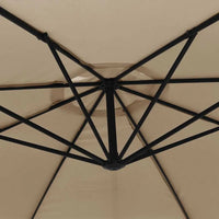 Round cantilever umbrella underside view showing double-layer 8-spoke aluminium rib frame – Bora 3.5m Taupe