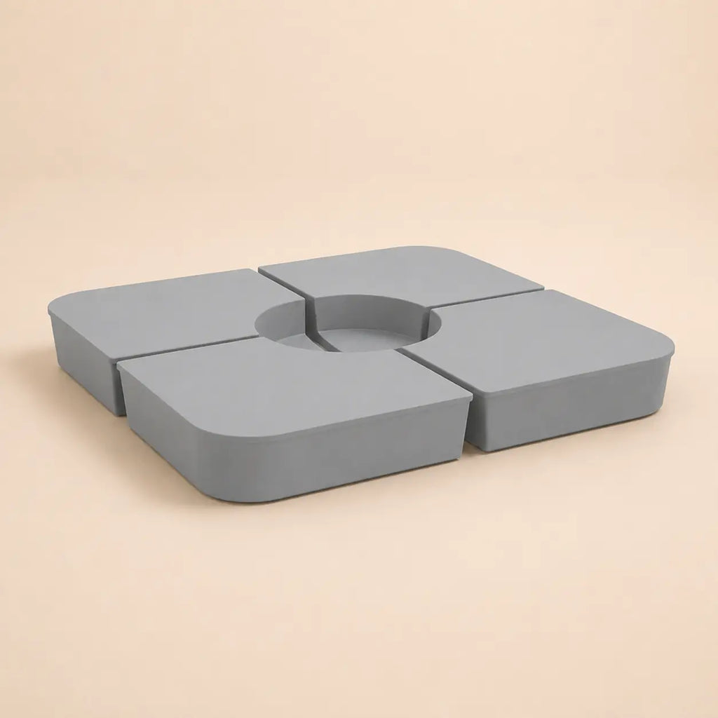 Cantilever umbrella base weight kit in light grey – 4-piece modular sand-fill plates, 100kg stabiliser for outdoor patio umbrella