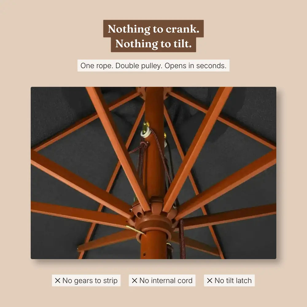Market Umbrella 3.3m Round Anthracite - Hardwood & Bamboo, Double Pulley | Bosquet