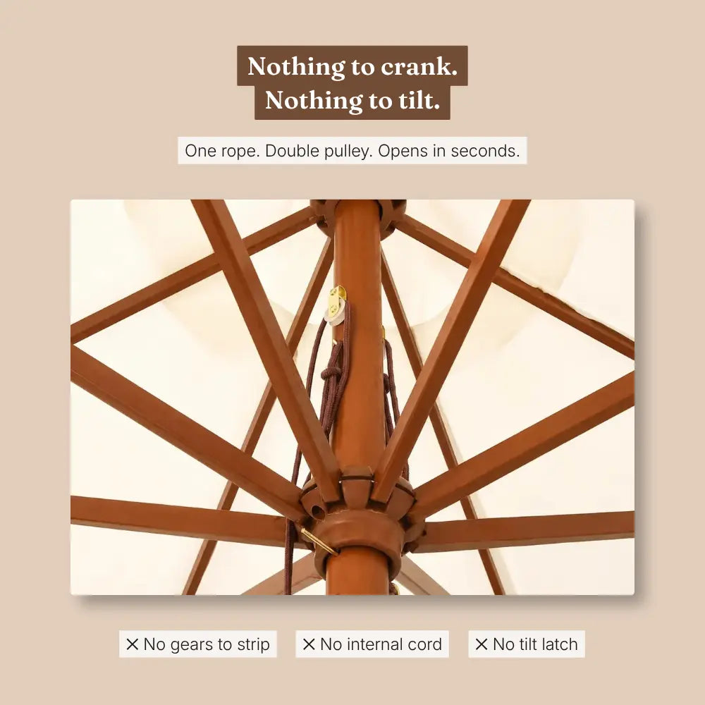 Market Umbrella 3.3m Round Sand White - Hardwood & Bamboo, Double Pulley | Clos