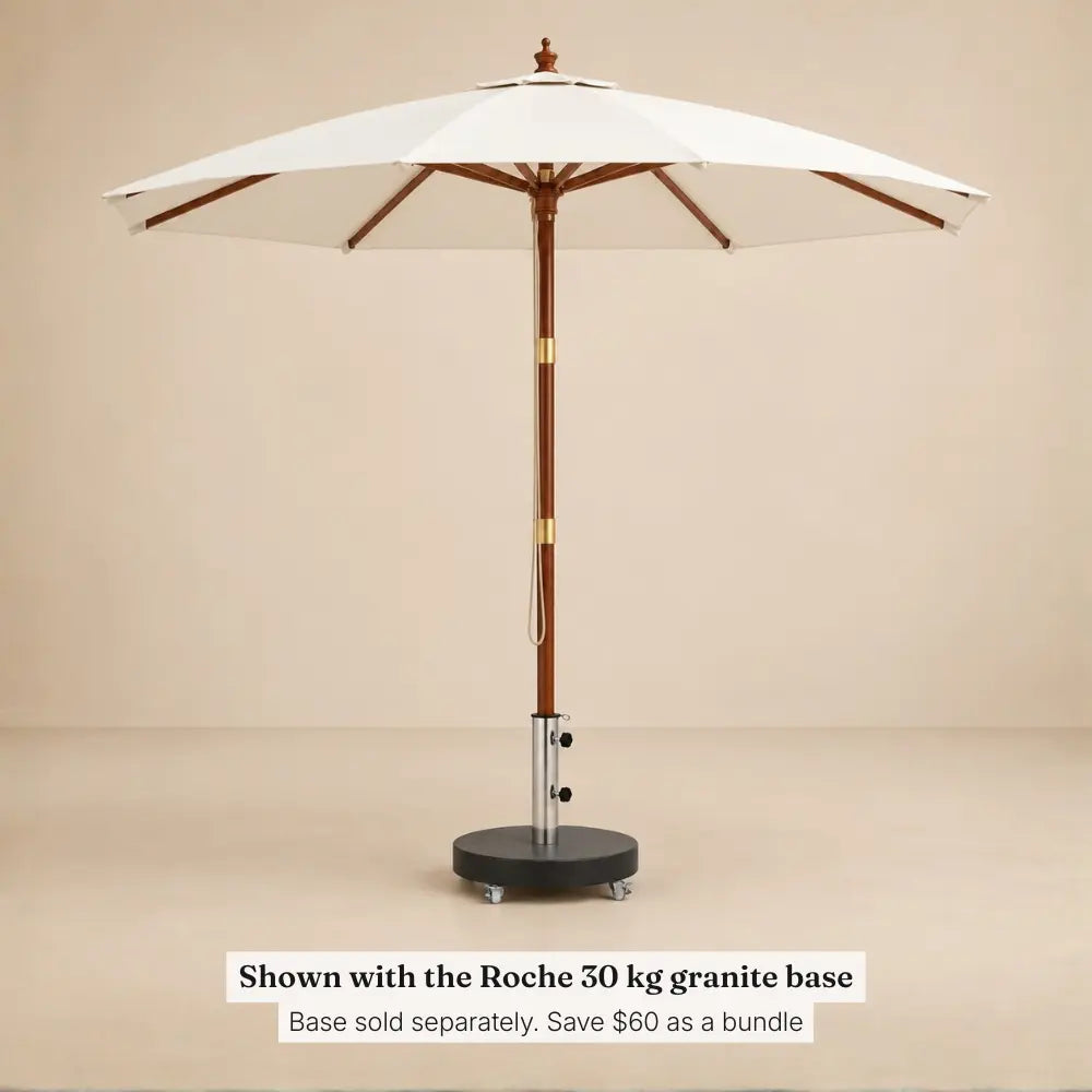 Large Market Umbrella 3.5m Round Off-White - Hardwood & Bamboo, Double Pulley | Domaine