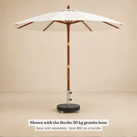 Large Market Umbrella 3.5m Round Off-White - Hardwood & Bamboo, Double Pulley | Domaine