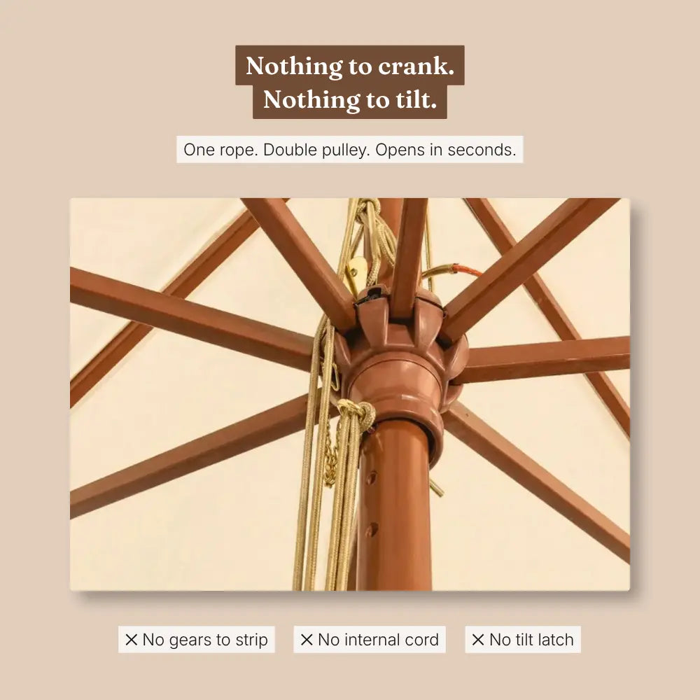 Large Market Umbrella 3.5m Round Off-White - Hardwood & Bamboo, Double Pulley | Domaine
