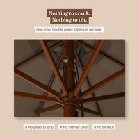 Market Umbrella 3.3m Round Taupe - Hardwood & Bamboo, Double Pulley | Garrigue