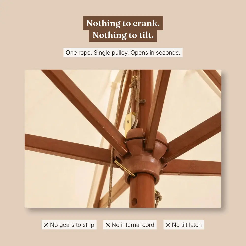 Market Umbrella 3m Round Sand - Hardwood Pole, Single Pulley | Mas