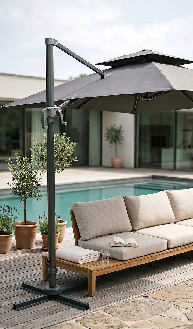 Cantilever Umbrella 3x4m Rectangular Anthracite - Vented Double Canopy | Levant XL